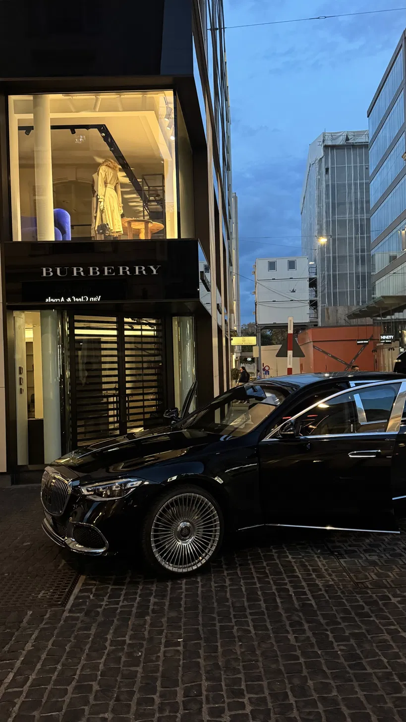 Maybach S-Class with private chauffeur on Rue du Rhone, Geneva